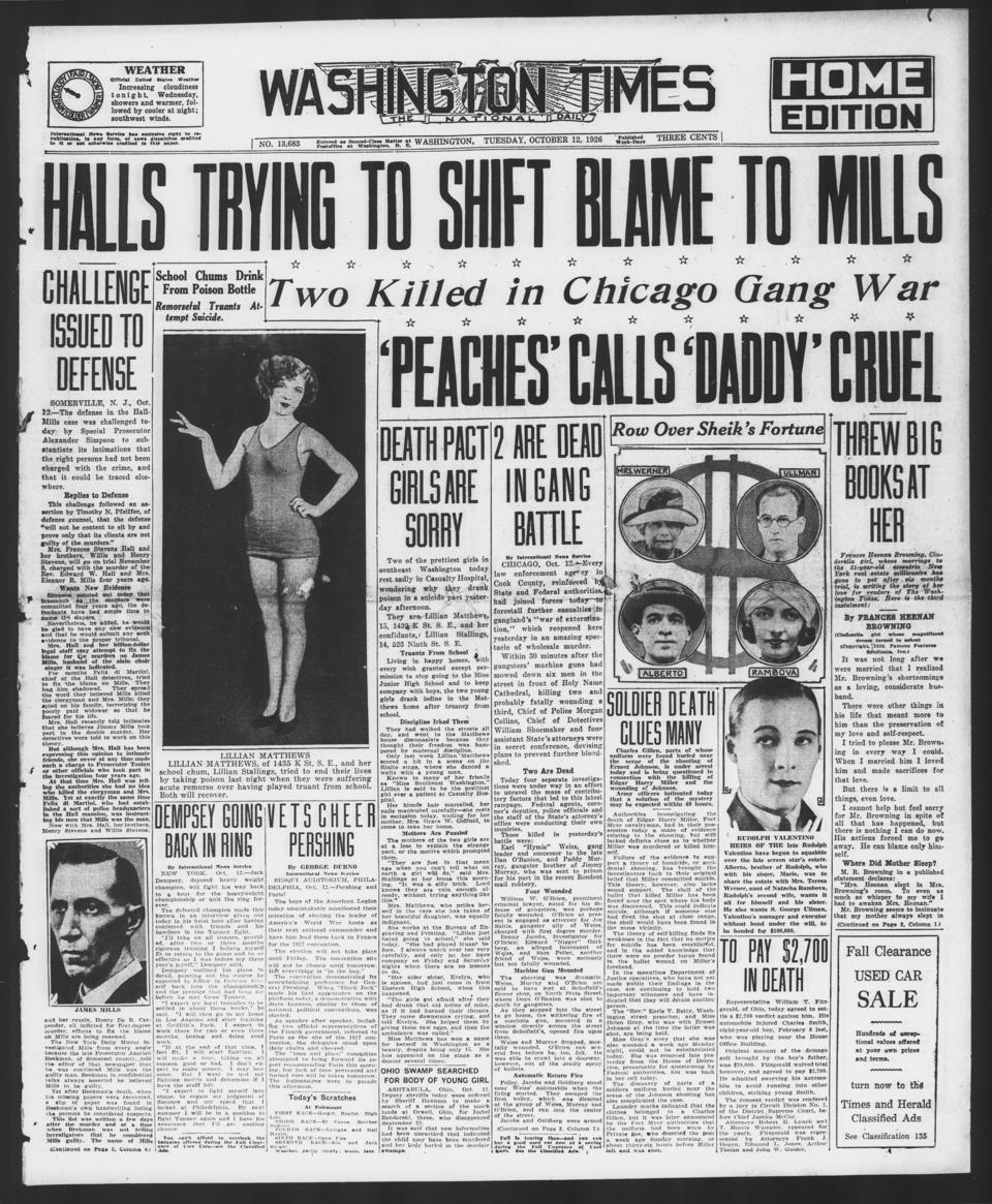 The front page of The Washington times, Washington [D.C.], October 12, 1926