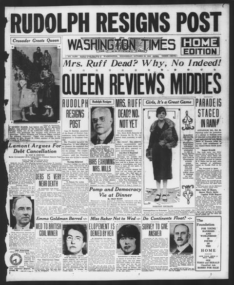 The front page of The Washington times, Washington [D.C.], October 20, 1926