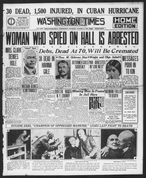 The front page of The Washington times, Washington [D.C.], October 21, 1926