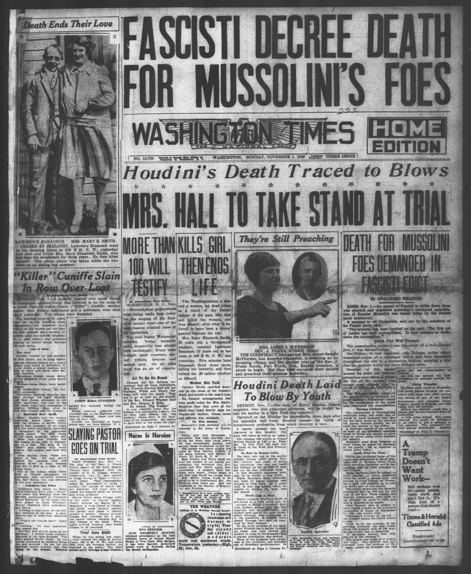 The front page of The Washington times, Washington [D.C.], November 1, 1926