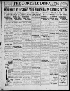 The front page of The Cordele dispatch, Cordele, Georgia, October 13, 1926