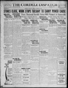 The front page of The Cordele dispatch, Cordele, Georgia, October 29, 1926