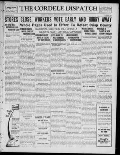 The front page of The Cordele dispatch, Cordele, Georgia, November 1, 1926