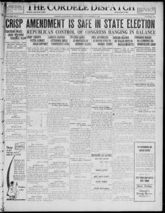 The front page of The Cordele dispatch, Cordele, Georgia, November 3, 1926