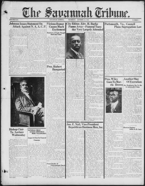 The front page of The Savannah tribune, Savannah [Ga.];Savannah, Ga., October 21, 1926
