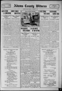 The front page of Adams County witness, Berne, Adams County, Ind., October 18, 1926