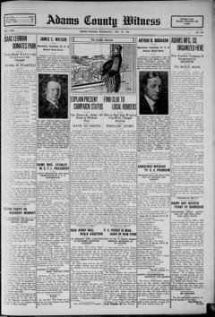 The front page of Adams County witness, Berne, Adams County, Ind., October 20, 1926