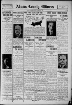 The front page of Adams County witness, Berne, Adams County, Ind., October 22, 1926