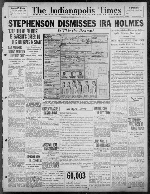 The front page of The Indianapolis times, Indianapolis [Ind.], October 5, 1926