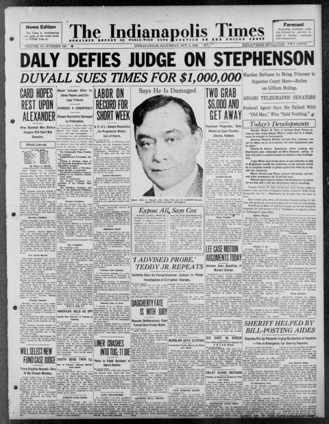The front page of The Indianapolis times, Indianapolis [Ind.], October 9, 1926
