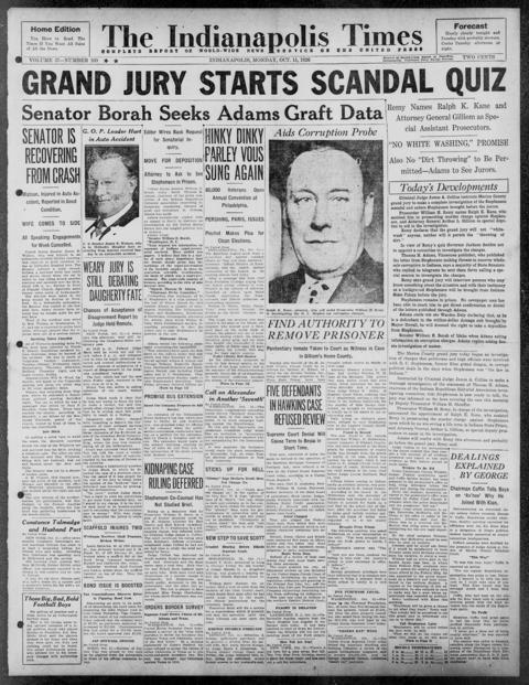The front page of The Indianapolis times, Indianapolis [Ind.], October 11, 1926