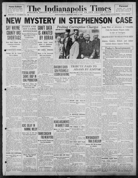 The front page of The Indianapolis times, Indianapolis [Ind.], October 12, 1926