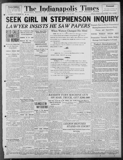The front page of The Indianapolis times, Indianapolis [Ind.], October 14, 1926