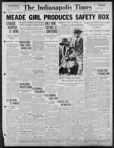 The front page of The Indianapolis times, Indianapolis [Ind.], October 18, 1926