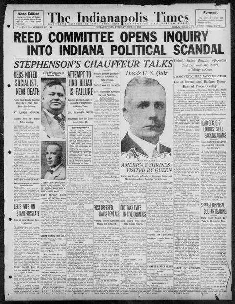 The front page of The Indianapolis times, Indianapolis [Ind.], October 19, 1926