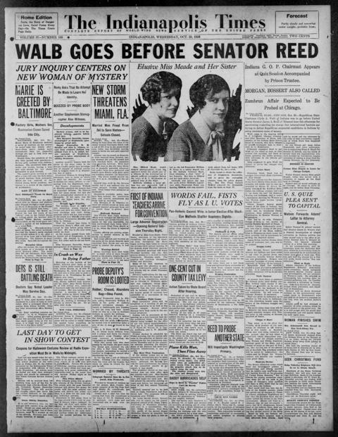 The front page of The Indianapolis times, Indianapolis [Ind.], October 20, 1926