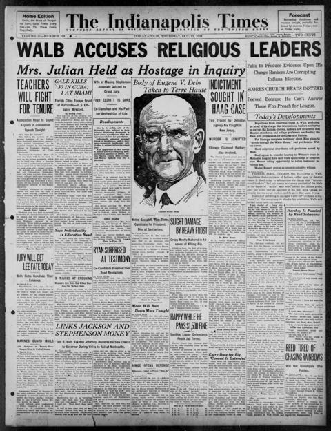 The front page of The Indianapolis times, Indianapolis [Ind.], October 21, 1926