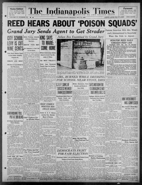 The front page of The Indianapolis times, Indianapolis [Ind.], October 25, 1926