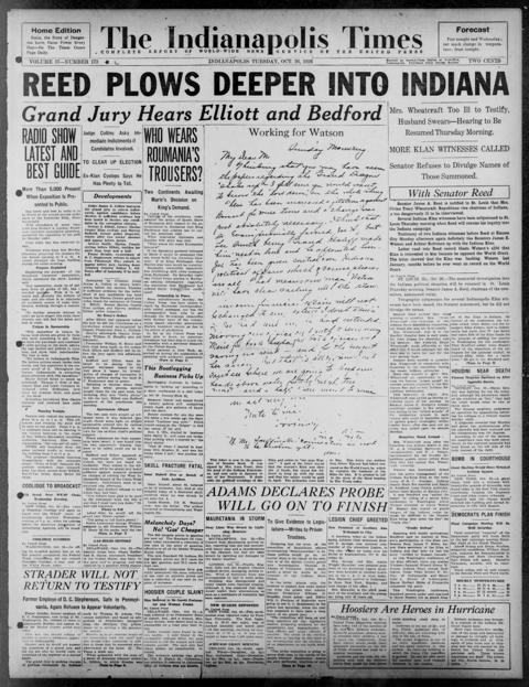 The front page of The Indianapolis times, Indianapolis [Ind.], October 26, 1926