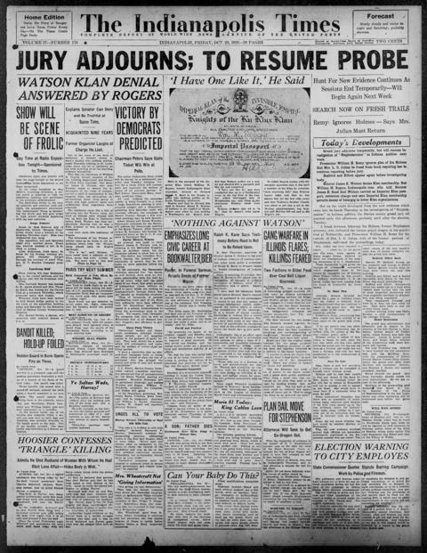 The front page of The Indianapolis times, Indianapolis [Ind.], October 29, 1926