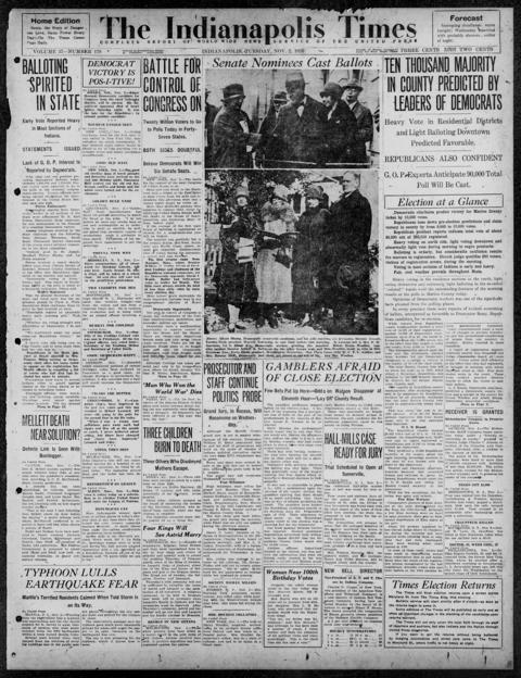 The front page of The Indianapolis times, Indianapolis [Ind.], November 2, 1926