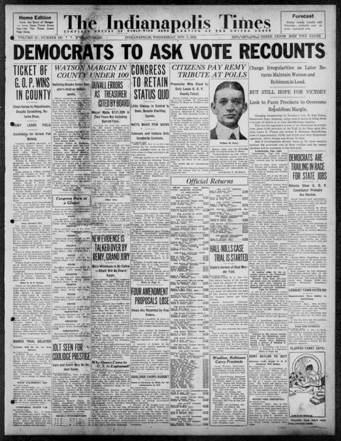 The front page of The Indianapolis times, Indianapolis [Ind.], November 3, 1926