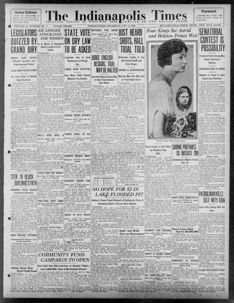 The front page of The Indianapolis times, Indianapolis [Ind.], November 4, 1926