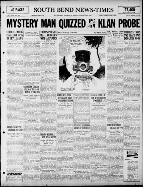 The front page of South Bend news-times, South Bend, Ind., October 16, 1926