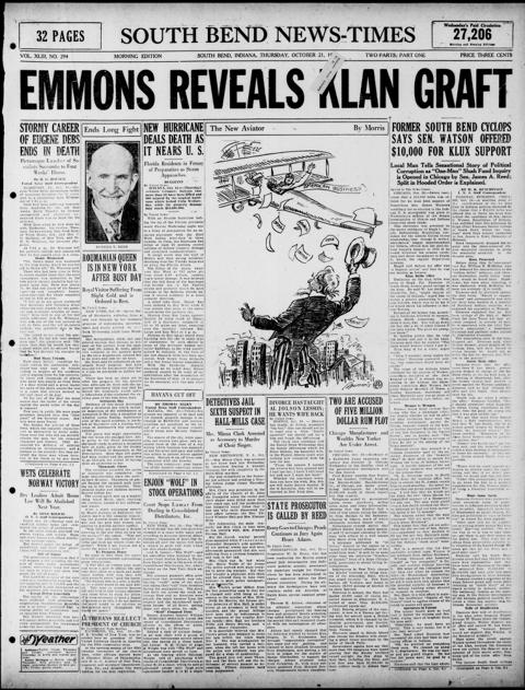 The front page of South Bend news-times, South Bend, Ind., October 21, 1926