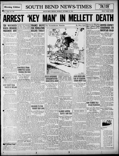 The front page of South Bend news-times, South Bend, Ind., October 25, 1926