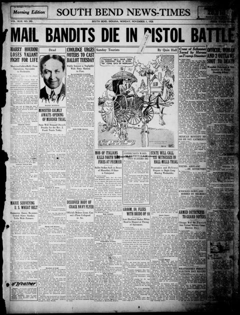 The front page of South Bend news-times, South Bend, Ind., November 1, 1926