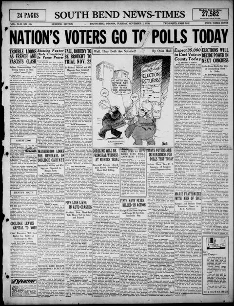 The front page of South Bend news-times, South Bend, Ind., November 2, 1926