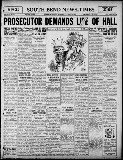 The front page of South Bend news-times, South Bend, Ind., 6 October 1926