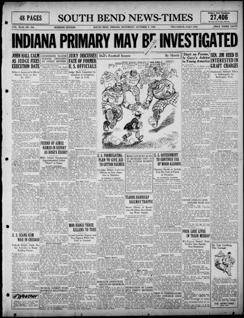The front page of South Bend news-times, South Bend, Ind., October 9, 1926