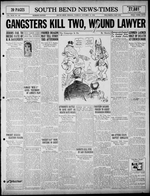 The front page of South Bend news-times, South Bend, Ind., October 12, 1926