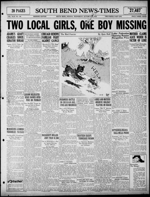 The front page of South Bend news-times, South Bend, Ind., October 13, 1926