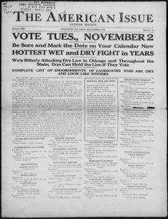 The front page of The American issue, Westerville, Ohio, November 1, 1926
