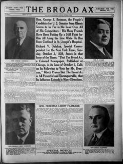 The front page of The broad ax, Salt Lake City, Utah;Chicago, Ill., October 16, 1926