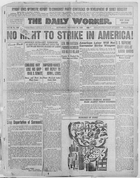 The front page of The daily worker, Chicago, Ill.;New York, N.Y., October 30, 1926