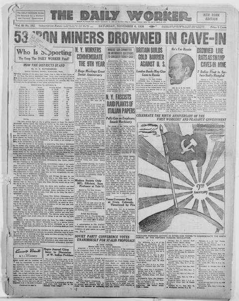 The front page of The daily worker, Chicago, Ill.;New York, N.Y., November 6, 1926