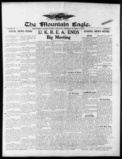 The front page of The mountain eagle, Whitesburg, Letcher County, Ky., October 14, 1926