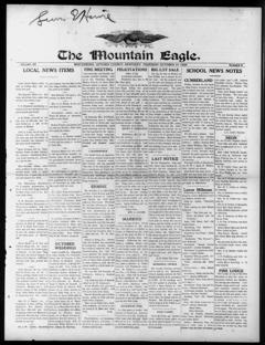 The front page of The mountain eagle, Whitesburg, Letcher County, Ky., October 21, 1926