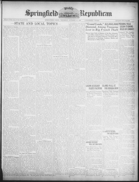 The front page of Springfield weekly Republican, Springfield, Mass., October 14, 1926