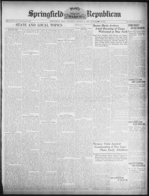 The front page of Springfield weekly Republican, Springfield, Mass., October 21, 1926
