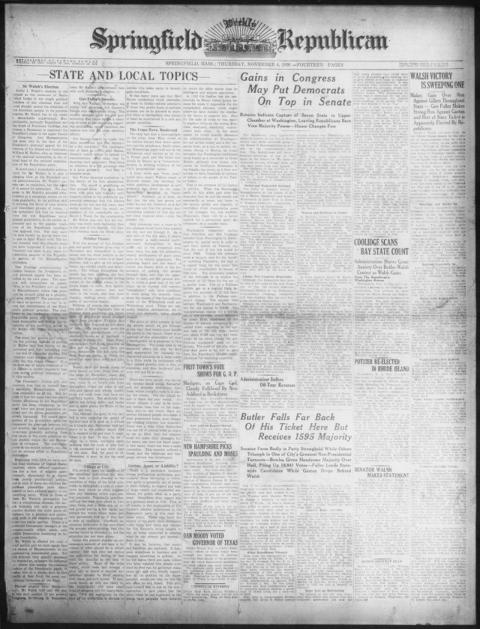 The front page of Springfield weekly Republican, Springfield, Mass., November 4, 1926