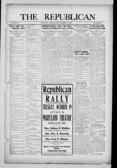 The front page of The Republican, Oakland, Md., October 14, 1926