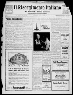 The front page of Il risorgimento italiano nel Maryland, Baltimore, Md., October 23, 1926