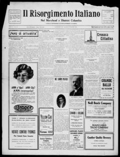 The front page of Il risorgimento italiano nel Maryland, Baltimore, Md., October 30, 1926