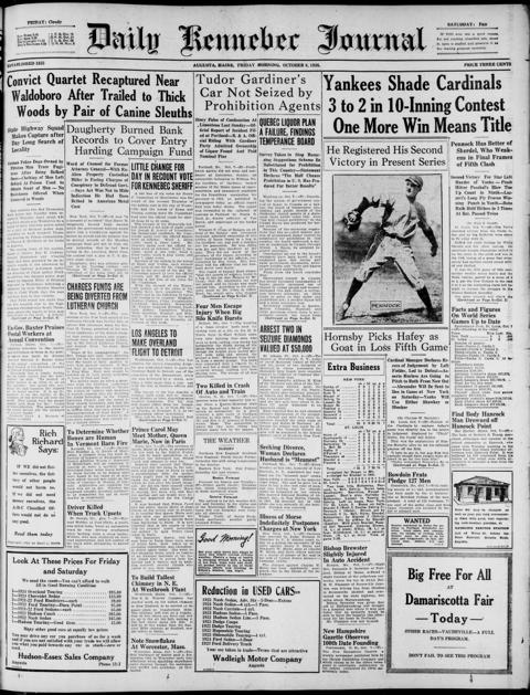 The front page of Daily Kennebec journal, Augusta, Me., October 8, 1926