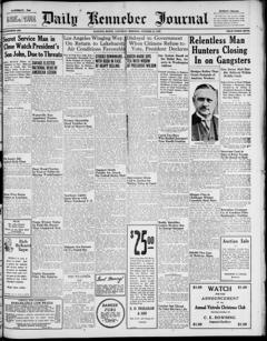 The front page of Daily Kennebec journal, Augusta, Me., October 16, 1926
